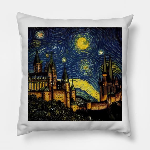 Starry Night Wizarding School Van Gogh Pillow by Grassroots Green