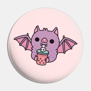 Cute Vampire Bat Drinking Bubble Tea Pin