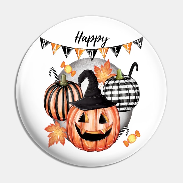 Pumpkin Witch Hat & Candies: Halloween Delight Pin by PrezencikABC