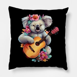 Floral Cute Koala Playing Guitar Pillow