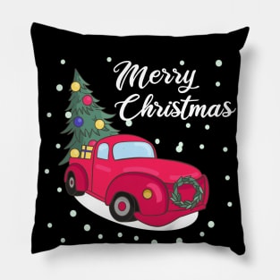 Merry Christmas Retro Vintage Red Truck Pillow