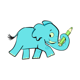 blue elephant on a walk carries a green pencil in its trunk T-Shirt