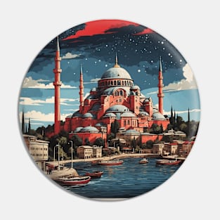 Istanbul Turkey Starry Night Vintage Retro Travel Tourism Pin