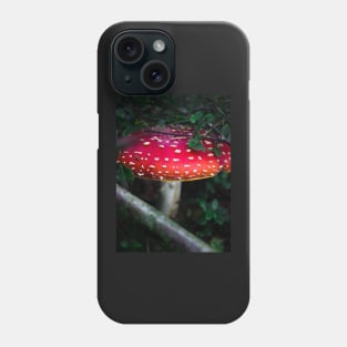 Bright red magical mushroom with white spots deep in the forest Phone Case