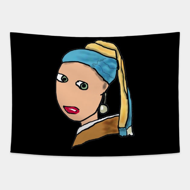 Girl With A Pearl Earring Tapestry by Mark Ewbie