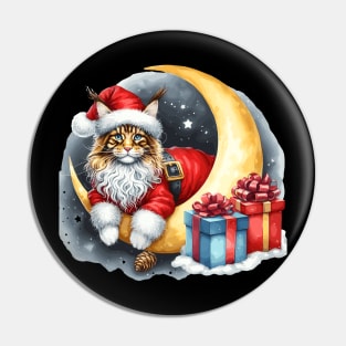 Maine Coon Cat On The Moon Christmas Pin