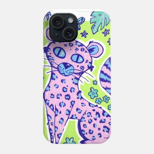 Pink Jungle Leopard Cat in Acrylic Phone Case by narwhalwall