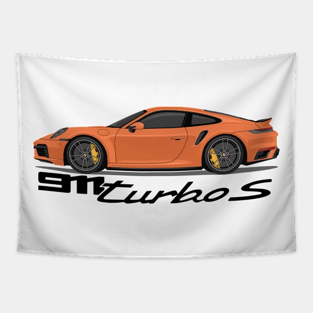 supercar 911 turbo s 992 orange Tapestry by creative.z