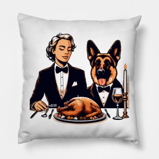 Lady And German Shepherd Thanksgiving Pillow