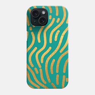Teal Blue Gold colored abstract lines pattern Phone Case