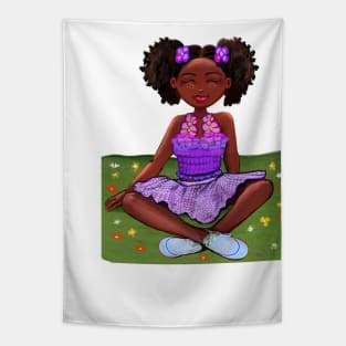 Anime girl Summer sunshine Princess Cute black girl Melanin Afro African American Tapestry