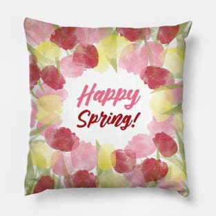 Happy Spring! | Pink Red Yellow Pillow