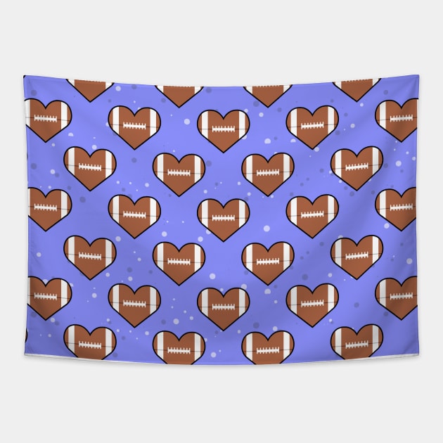 American Football Ball Texture In Heart Shape - Seamless Pattern on Blue Background Tapestry by DesignWood-Sport