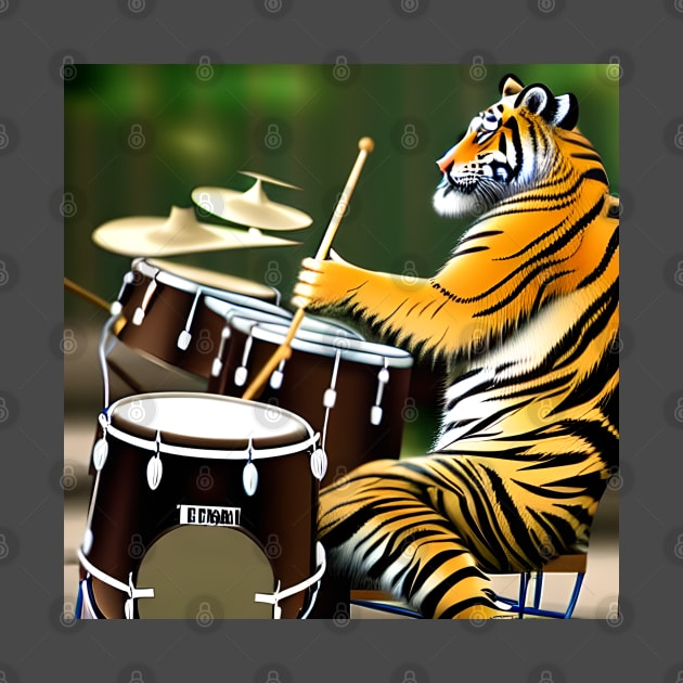 A Tiger Playing The Drums by Musical Art By Andrew