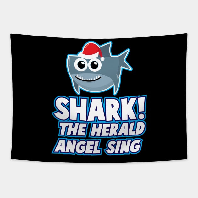 'Shark! The Herald Angels Sing' Funny Christmas Shark Tapestry by ourwackyhome