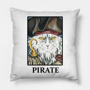 Pirate Cat with Hook - Quote - Black Outlined Version Pillow