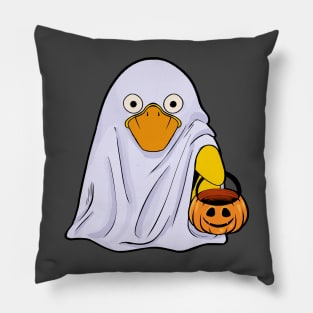 cute halloween ghost duck holding a pumpking Pillow