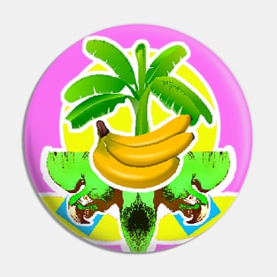 Banana Tree with Bananas and Tropical Parrot Pin