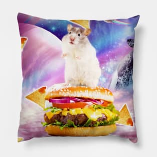 Space Hamster Riding Burger With Nachos Pillow