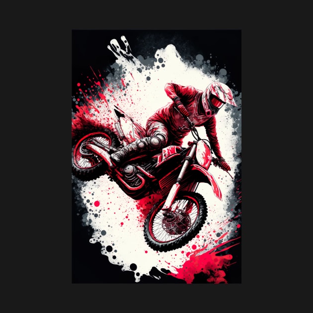Dirt Bike With Red and Black Paint Splash Design by KoolArtDistrict