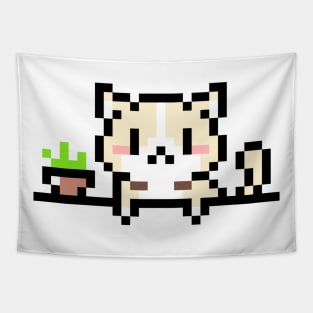 Purr-fectly Pixel Art Cute and Cuddly Kitty Kat on the Shelf Tapestry