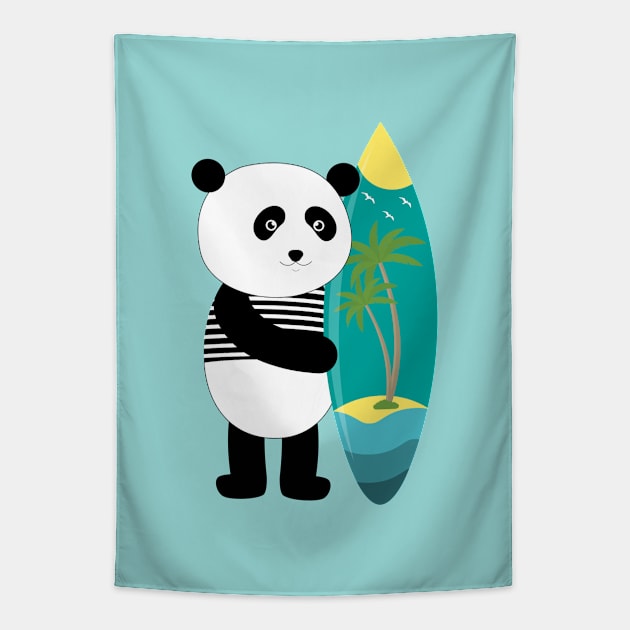 Surf with a panda Tapestry by grafart