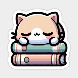 Catnap Kawaii Style Cat Taking a Nap on Top of Some Books Magnet