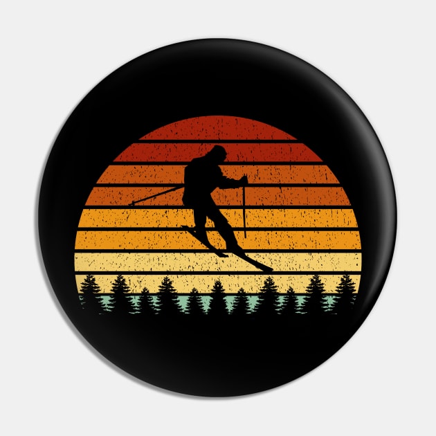 Vintage Sunset Skiing Gift For Skiers Pin by OceanRadar