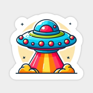 Colorful flying saucer take off the earth Magnet