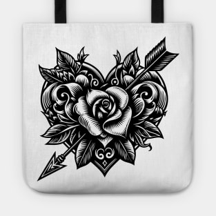 Tattoo with heart rose and arrow Tote