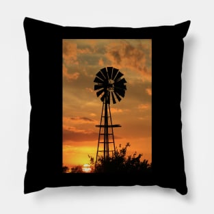 Kansas Windmill at Sunset with clouds Pillow