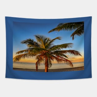 Tropical Sunrise with Palm Tree and the moon in Key West Florida Tapestry