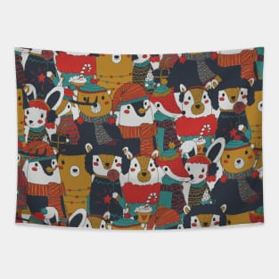 Funky Retro Christmas Animals Tapestry