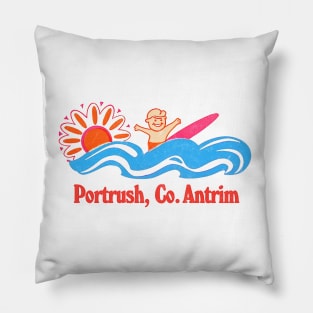 Portrush - Irish Retro Surf Gift Design Pillow