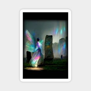 Iridescent energy fairy amongst ancient standing stones 1 Magnet