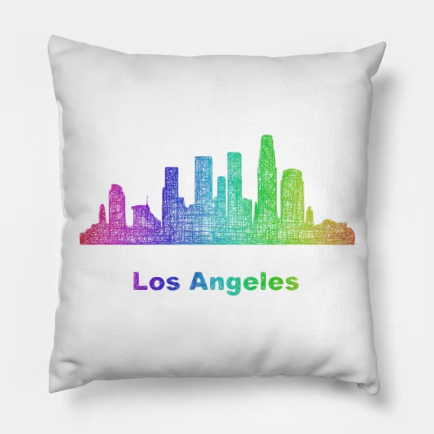 Rainbow Los Angeles skyline Pillow by DavidZydd