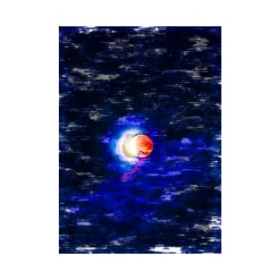 Bright Red Moon Night Abstract Sketch. For Moon Lovers. T-Shirt