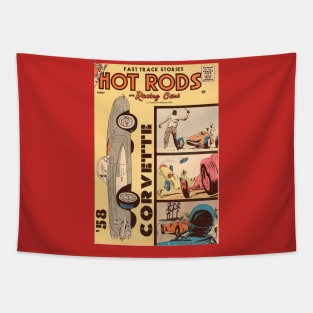 VINTAGE COMICS HOT RODS RACING CARS 50S Tapestry