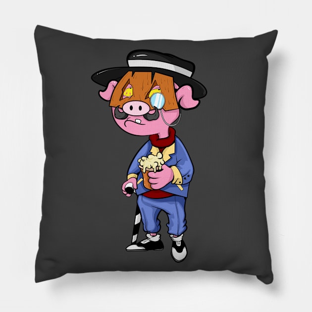 Dope Slluks piggy cartoon man chilling illustration Pillow by slluks_shop