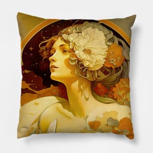 Girl In Space Vintage Art Nouveau Alphonse Mucha Inspired Design Pillow