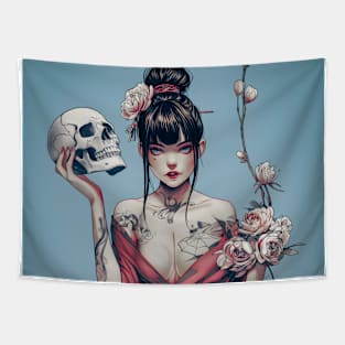 Geisha and skull 6606 Tapestry