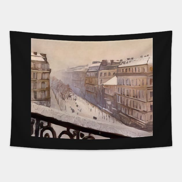 boulevard haussmann in the snow - Gustave Caillebotte Tapestry by Kollagio