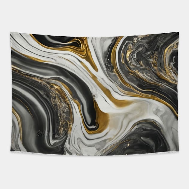 GOLD WHITE AND BLACK LIQUID MARBLE DESIGN Tapestry by ZARBIT