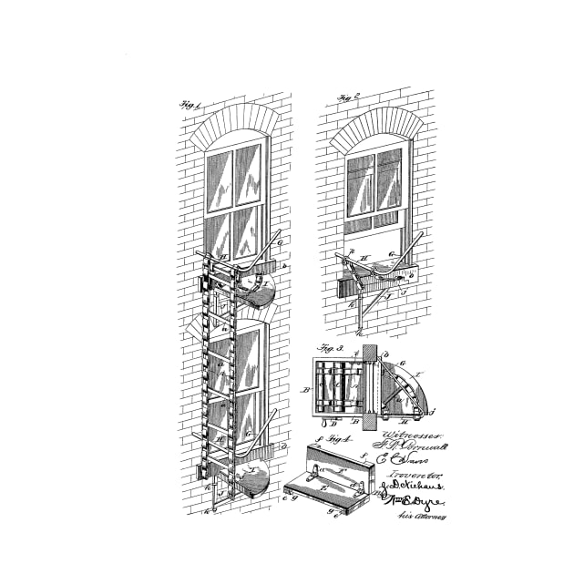 Fire Escape Vintage Patent Hand Drawing by TheYoungDesigns