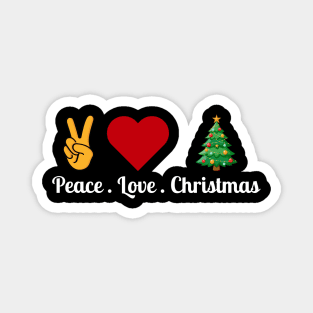 Peace Love Christmas - Hand Peace Sign, Bold Heart, Tree Magnet