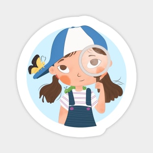 Adventure For A Girl With Blue Cap And Her Butterfly Magnet