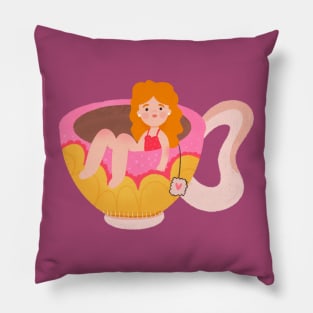 Cute lady in a teacup Pillow