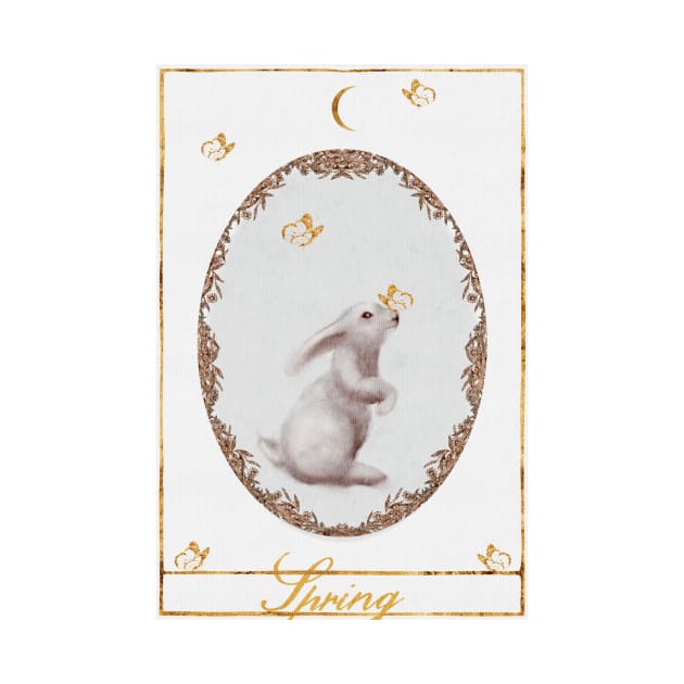 Tarot Card Gold Watercolor Rabbit| Gold Crescent Moon| Gold Butterflies by penandbea