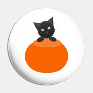 Black Cat Looking for Halloween Candy (White Background) Pin