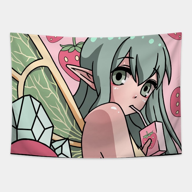 Fairycore Aesthetic Fairy Drinking Strawberry Milk Tapestry by Alex21